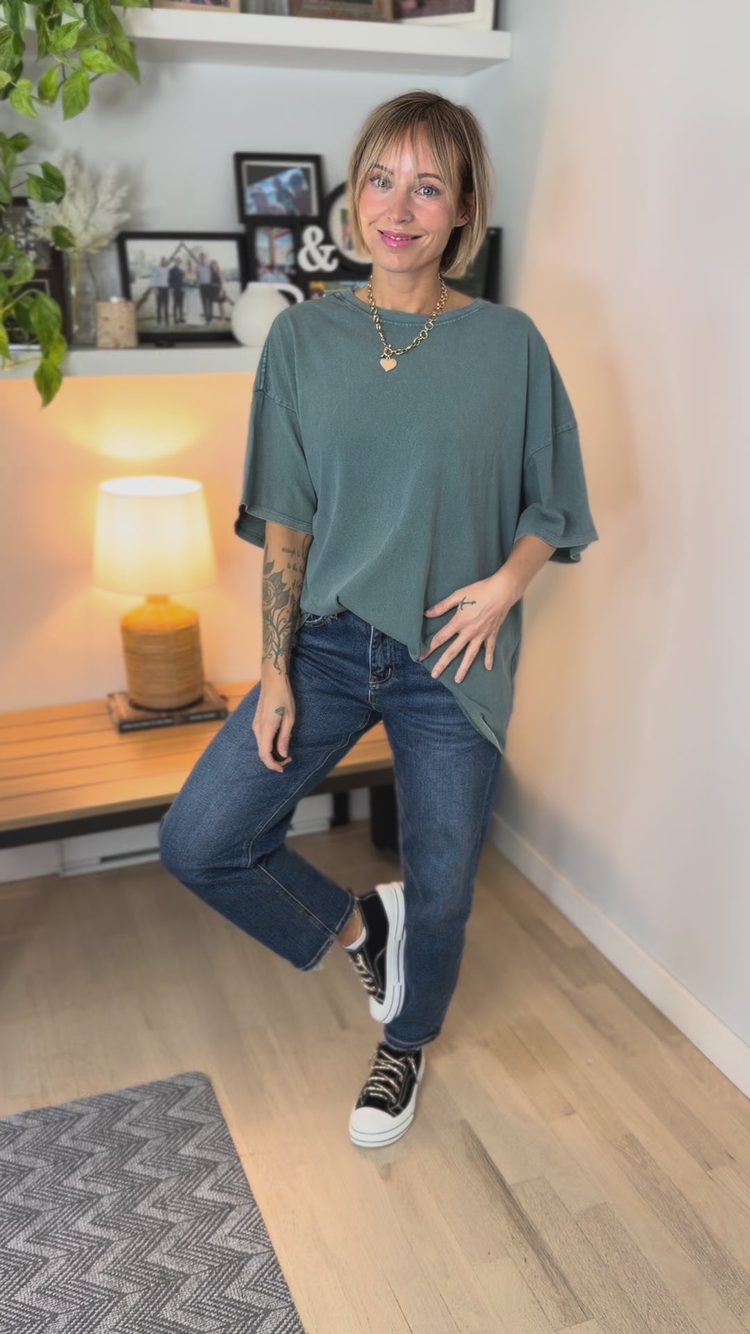 Keri Washed Cotton Boyfriend Tee- DARK TEAL