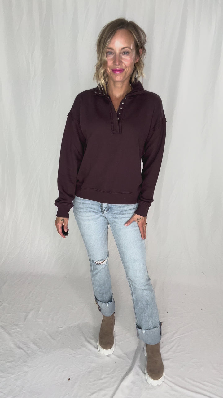 Jacob Mock Neck Pullover- DARK PLUM