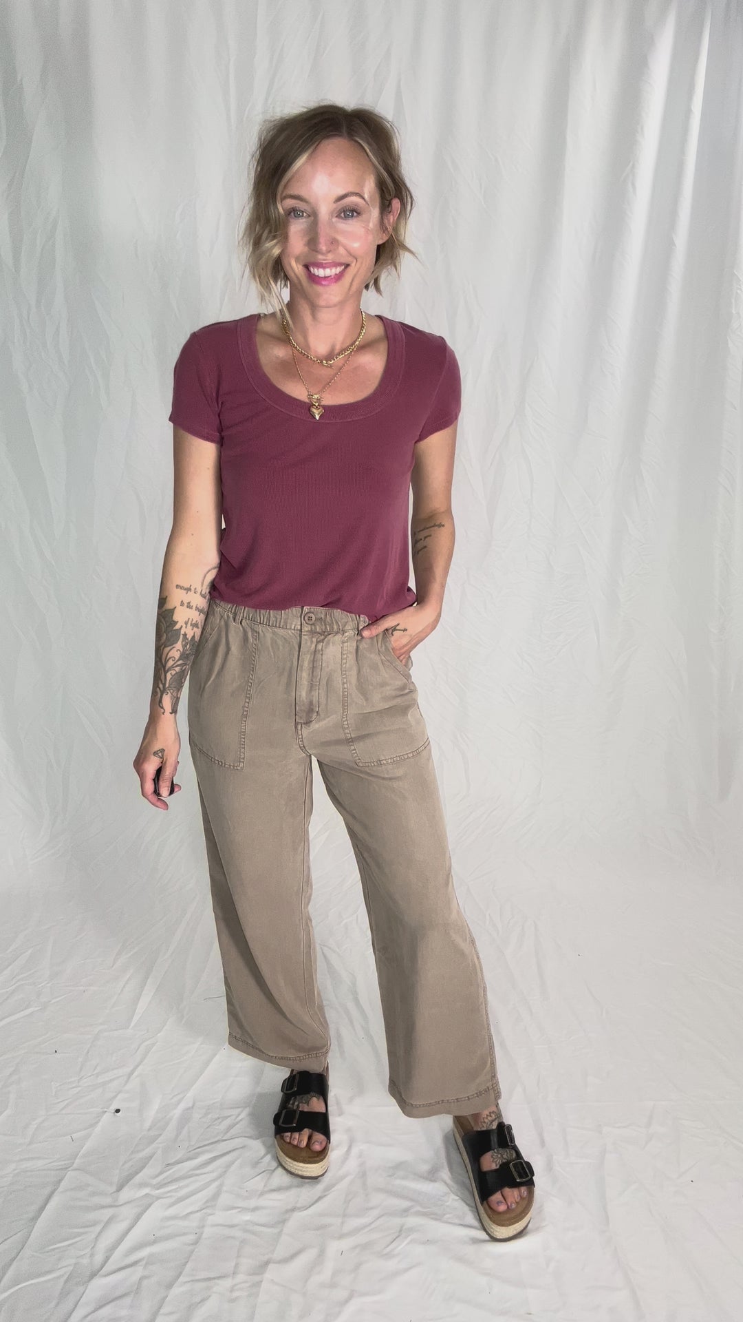 Lauren Basic Scoop Neck Baby Tee- FADED WINE