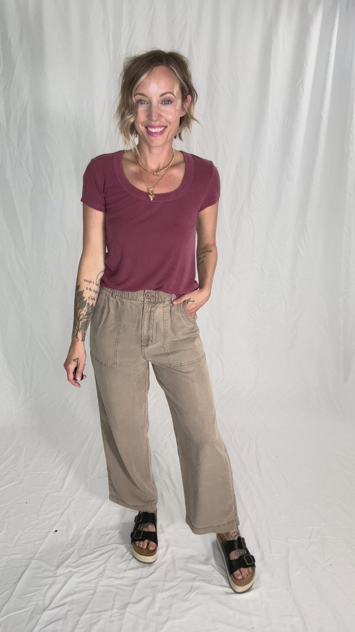 Lauren Basic Scoop Neck Baby Tee- FADED WINE
