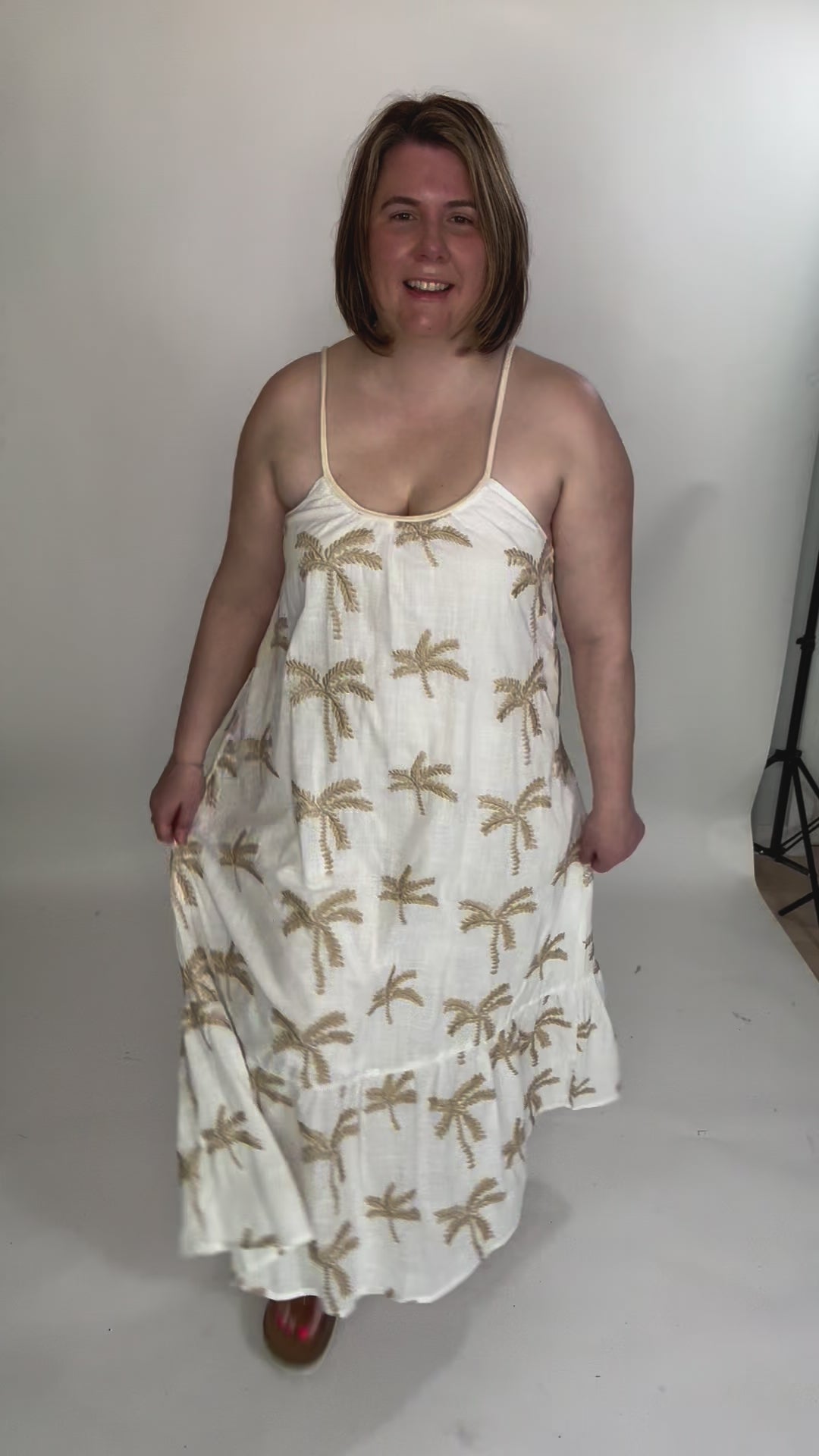 Tessa Palm Tree Midi Dress- OFF WHITE-FINAL SALE