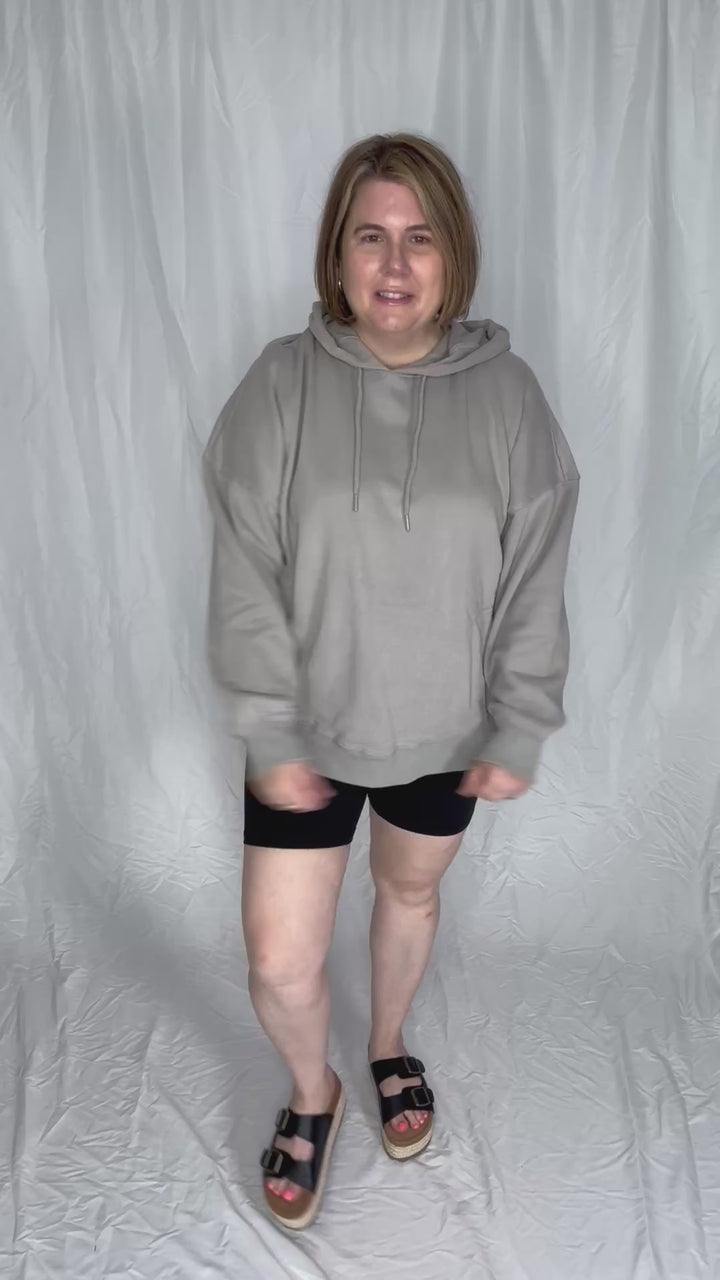 Lilah Premium French Terry Boyfriend Hooded Sweatshirt- CEMENT-FINAL SALE