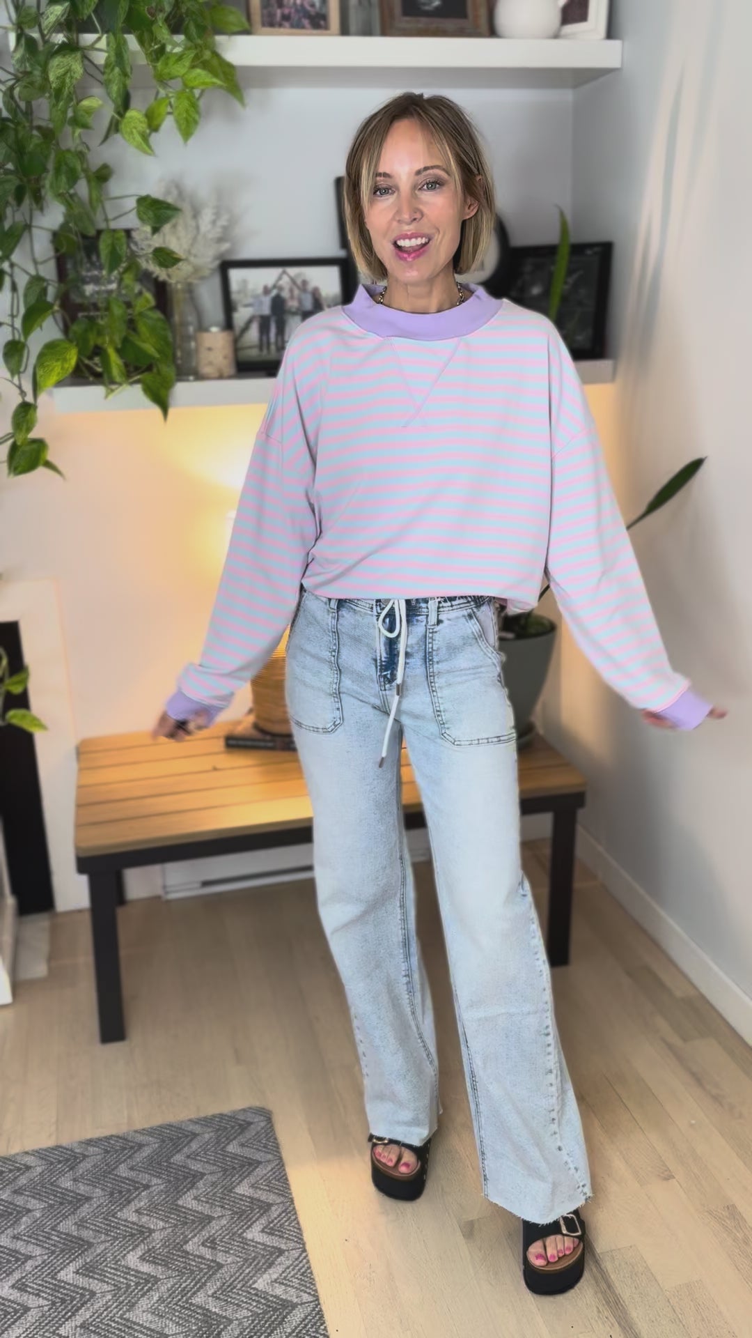 Benson Mock Neck Pullover- PINK/BLUE