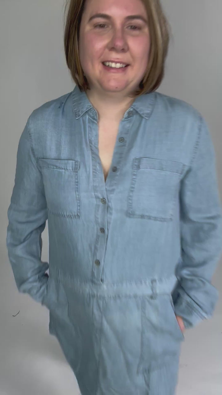 Adina Button Up Tencel Dress- LIGHT WASH-FINAL SALE