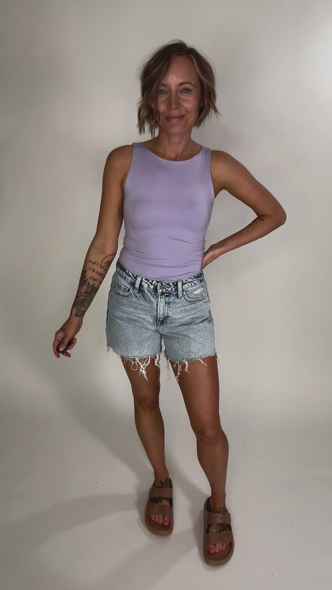VERVET Delphine High Rise Denim Shorts- MEDIUM WASH-FINAL SALE