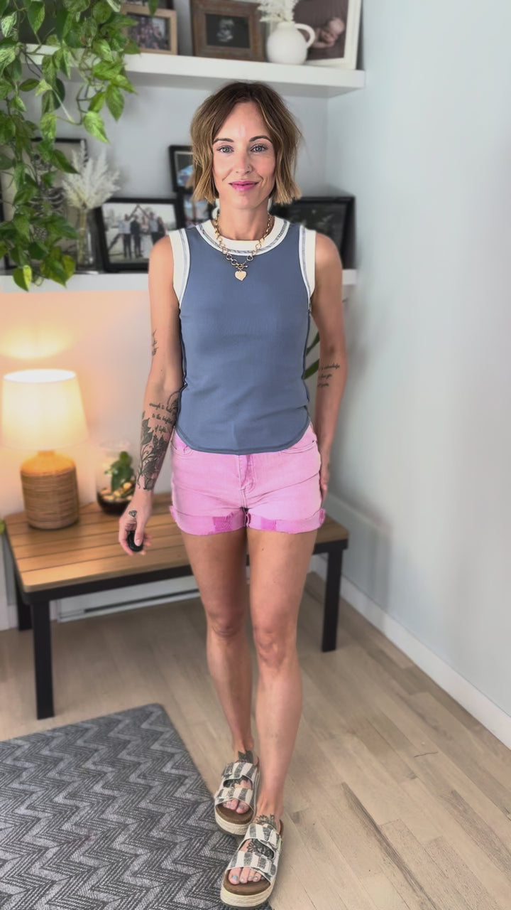 Tropic Contrast Trim Tank- DENIM