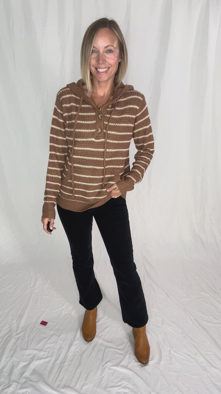 Amelie 1/2 Button Waffle Sweater- CAMEL
