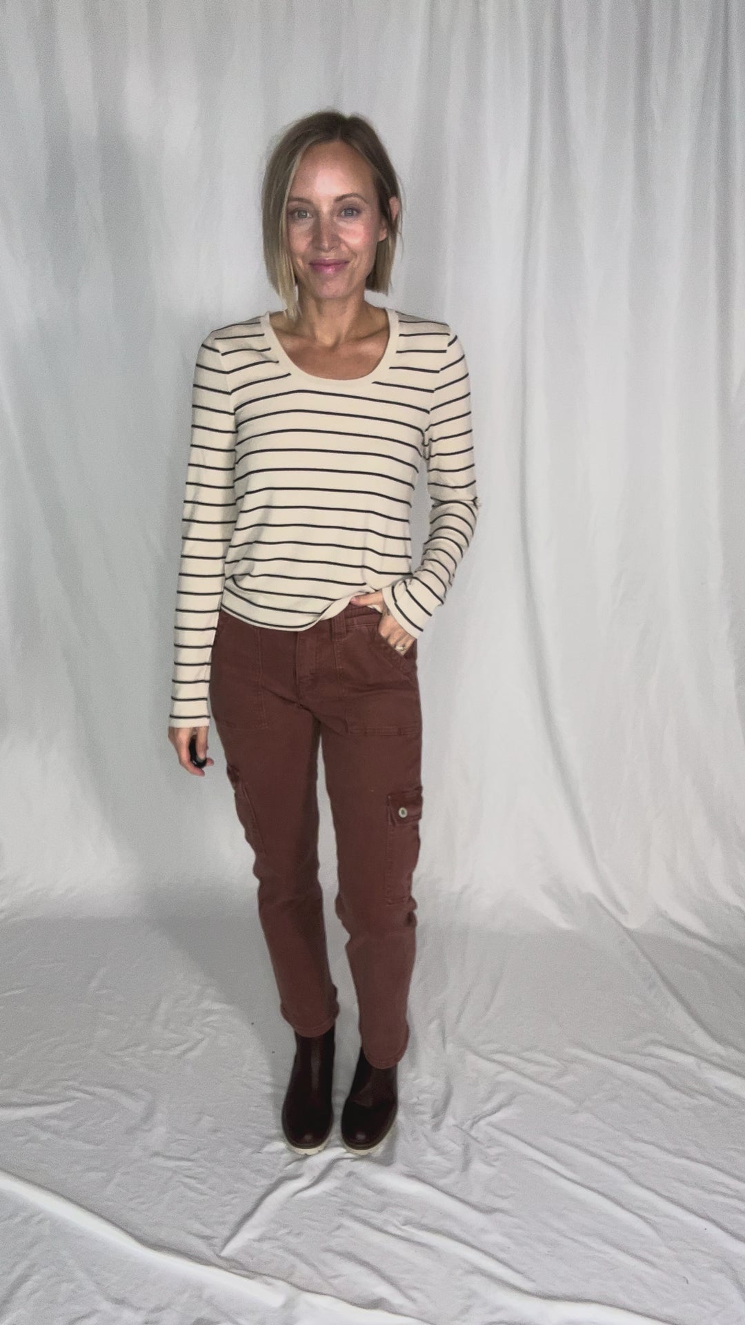 VERVET Clay High Rise Straight Leg Cargo Jean- RED BRICK