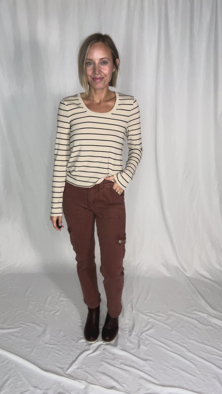 VERVET Clay High Rise Straight Leg Cargo Jean- RED BRICK