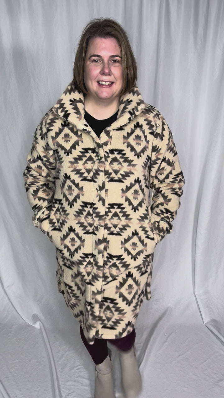 Ainsley Longline Sherpa Jacket- WOOD ASH DIAMOND-FINAL SALE