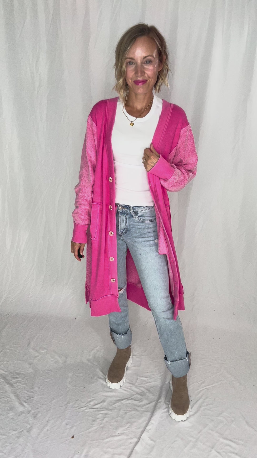 Desi Sweatshirt Cardigan- PINK