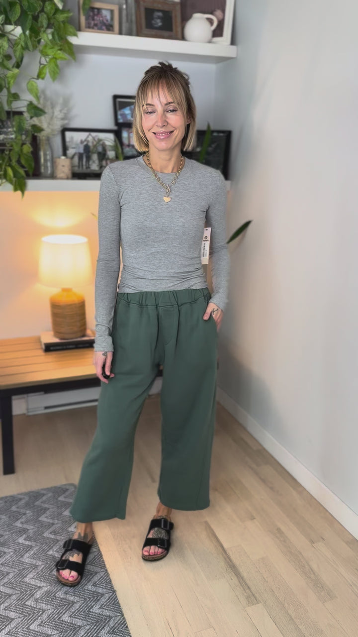 Mono B Linley Micro Ribbed Long Sleeve- HEATHER GREY