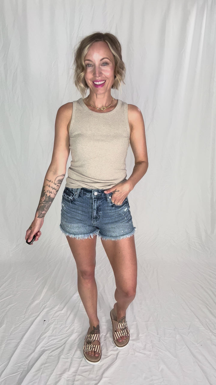 KANCAN Ashley High Rise Denim Shorts- MEDIUM WASH-FINAL SALE