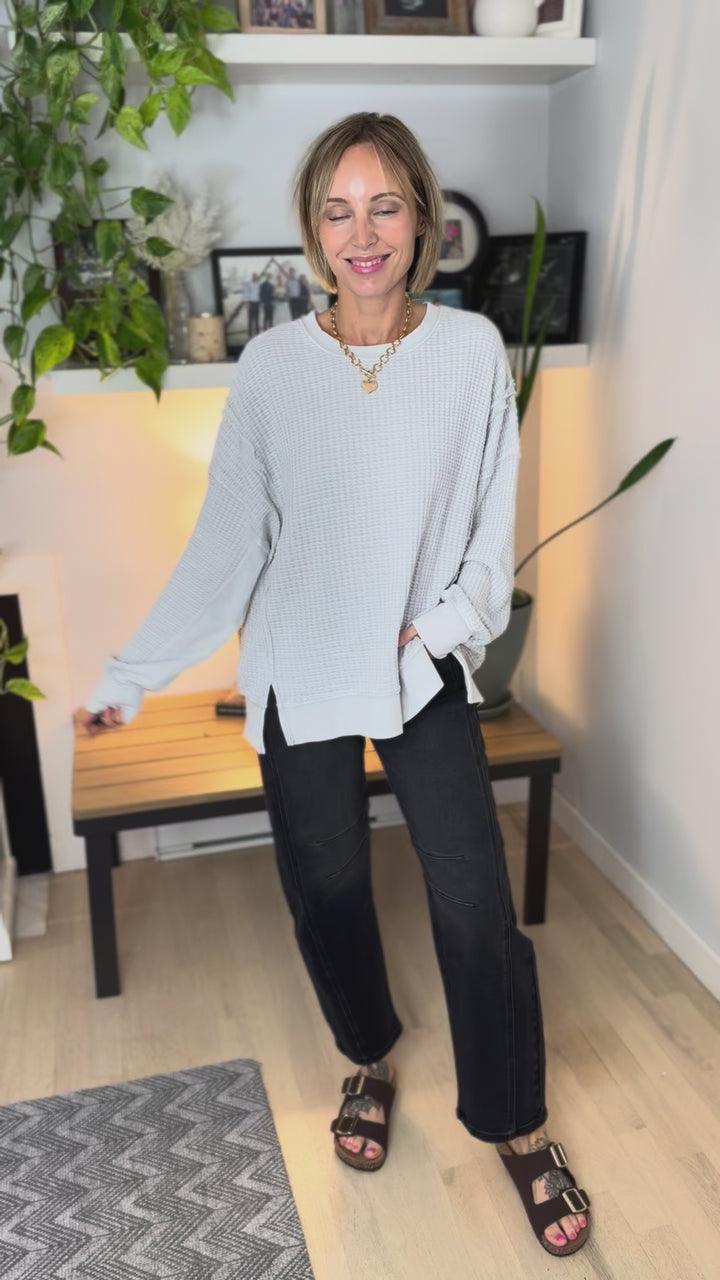 Lenay Mineral Washed Thermal Pullover- CLOUD