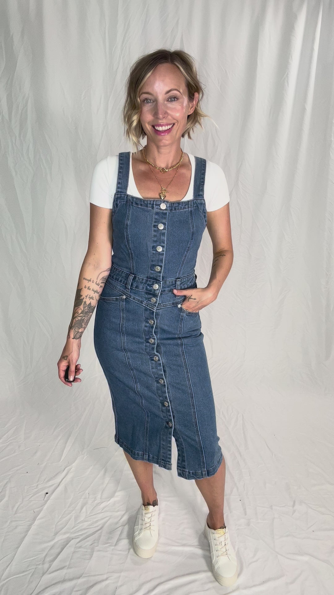 Yolanda Mineral Wash Button Down Denim Midi Dress- DENIM