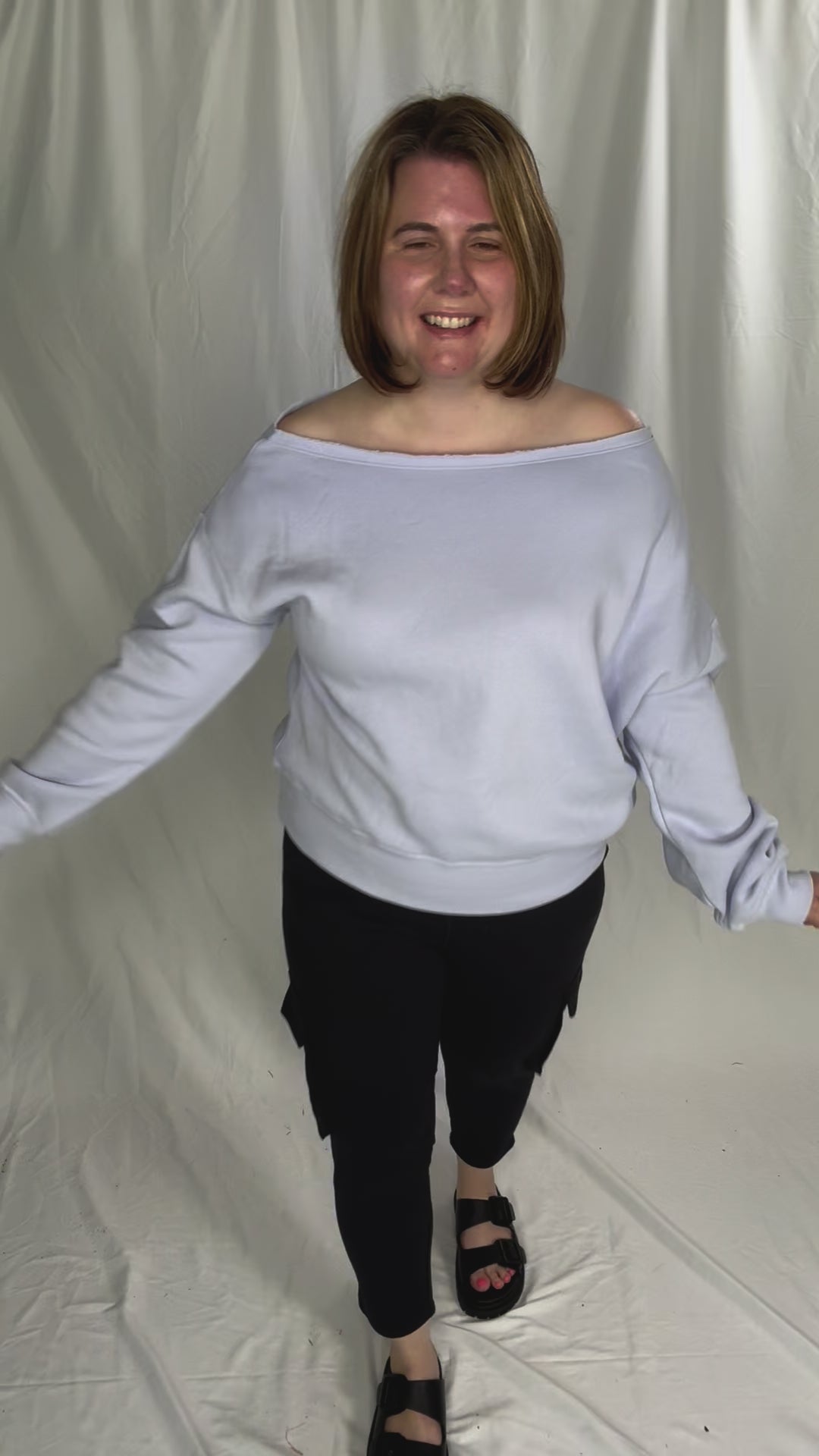 Janice Fleece Off Shoulder Top- IRIS