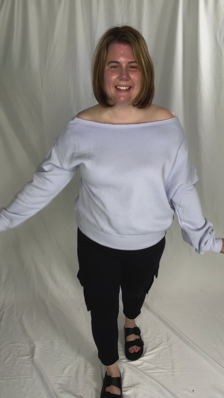 Janice Fleece Off Shoulder Top- IRIS
