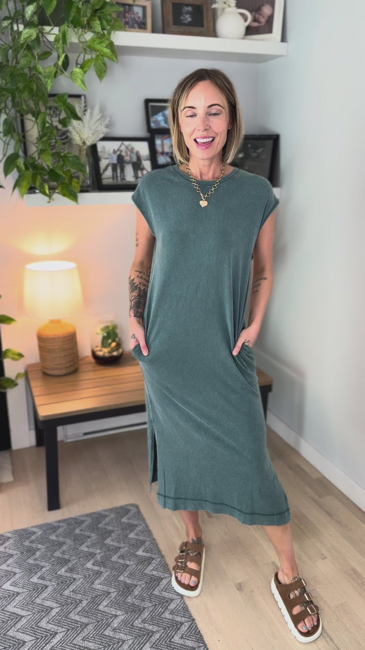 Coasta Washed Cotton Midi Dress- DARK TEAL