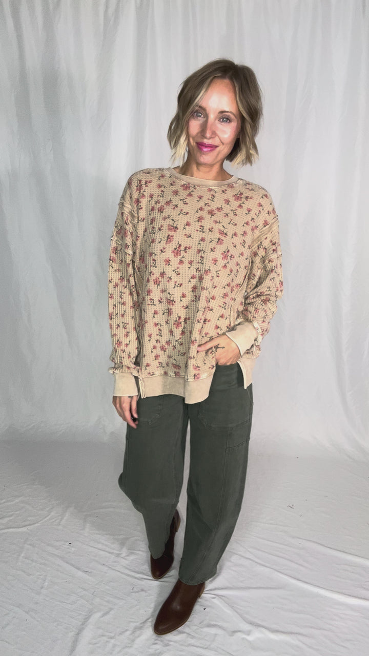 Inka Thermal Vintage Floral Pullover- ALMOND