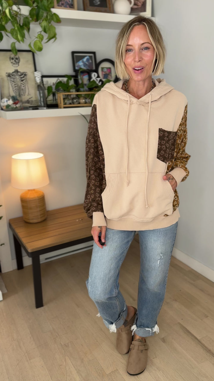 Cooper Mixed Floral Print Hoodie- NATURAL