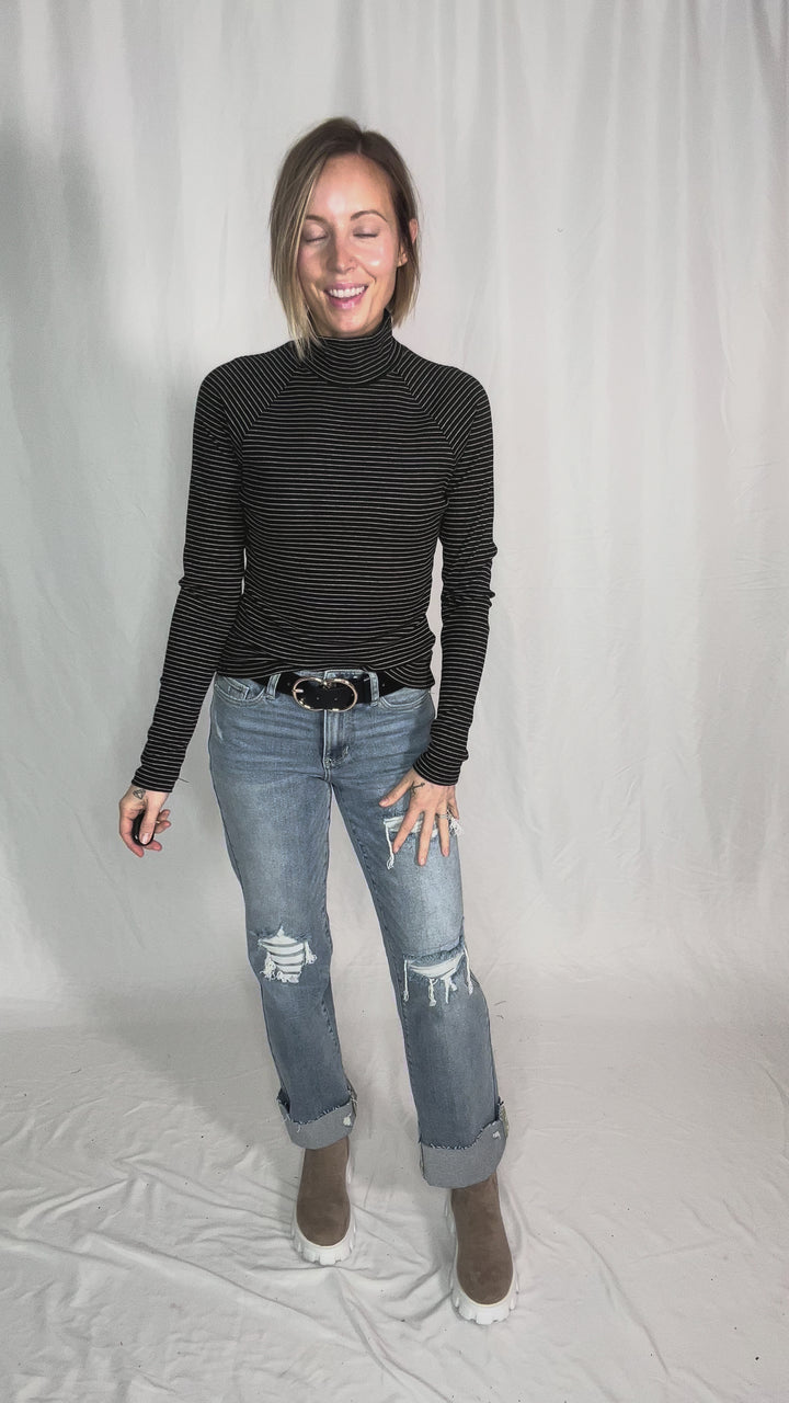 Champagne Kiss Mock Neck Long Sleeve- BLACK