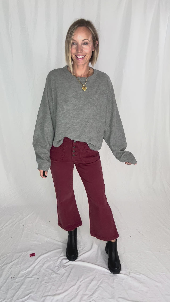 Alessia Waffle Long Sleeve- HTHR GREY