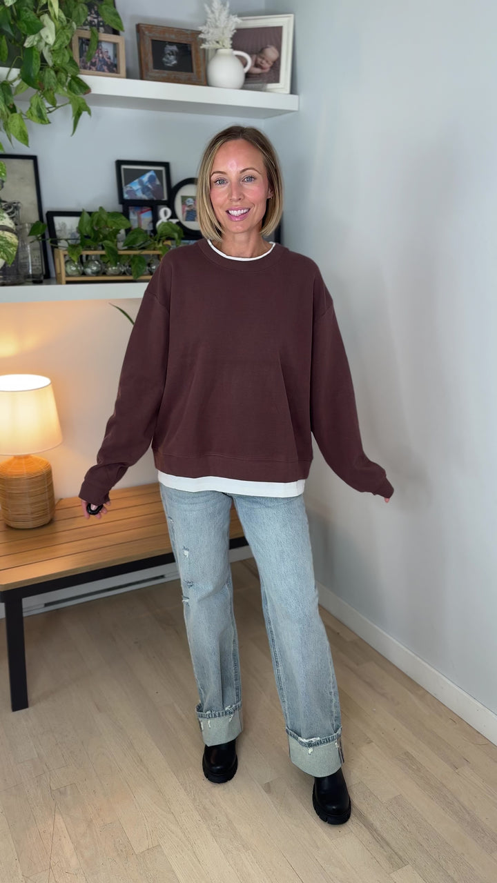 Murphy Layered Look Sweatshirt- CHOCOLATE