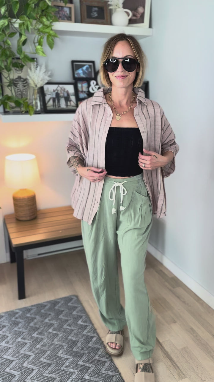 Farah Oversized Striped Cotton Blouse- LATTE