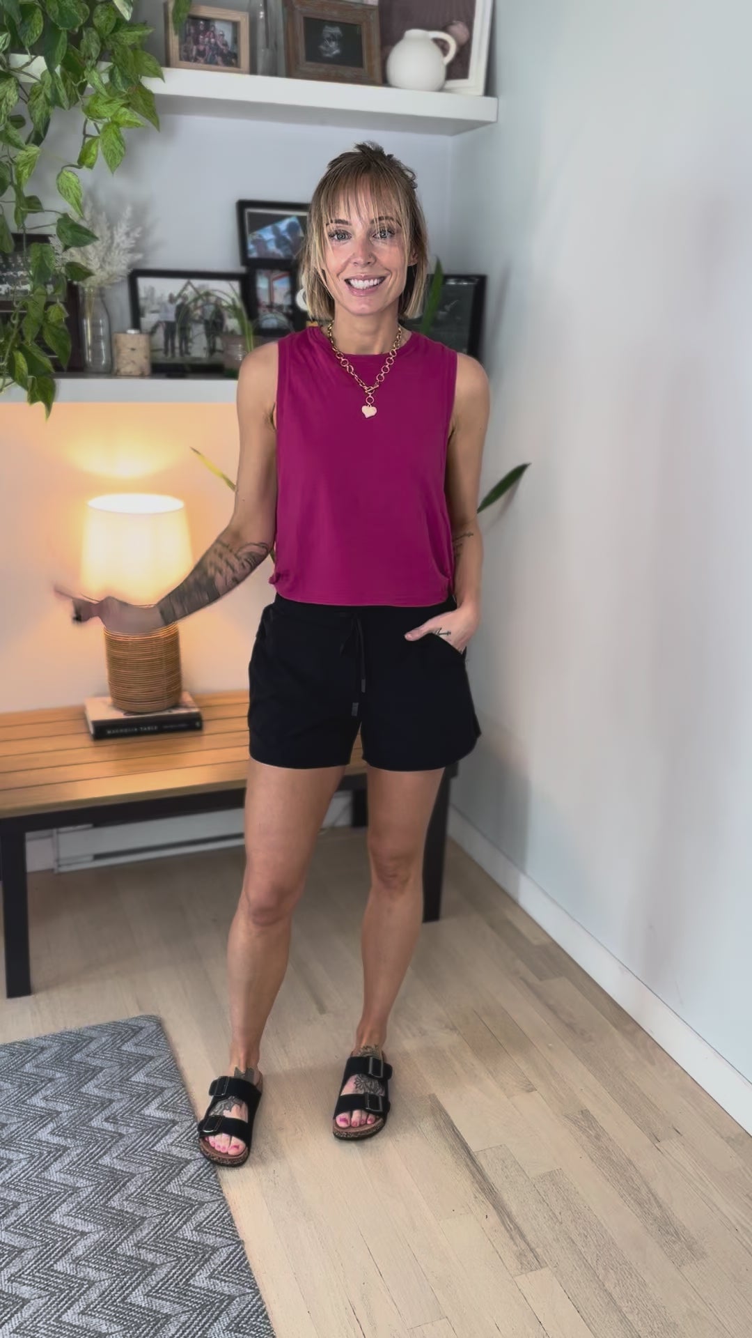 Mono B Capri Pima Cotton Relaxed Side Knot Tank- PLUM PINK