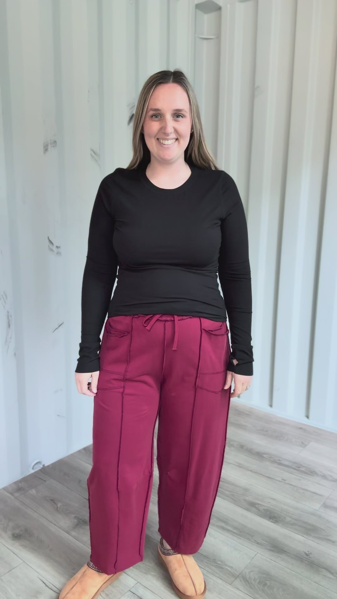Amery Mineral Washed Barrel Pant- BURGUNDY