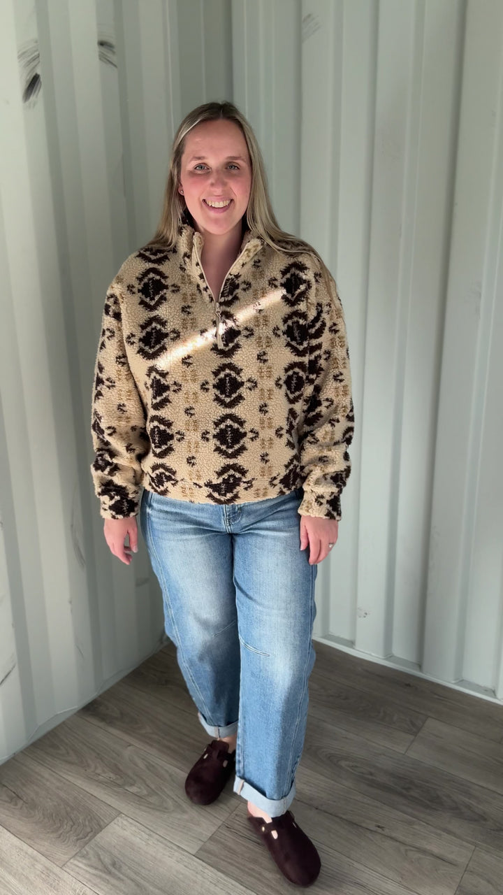 ONLY Janne Aztec Sherpa 1/2 Zip- GEO EARTH