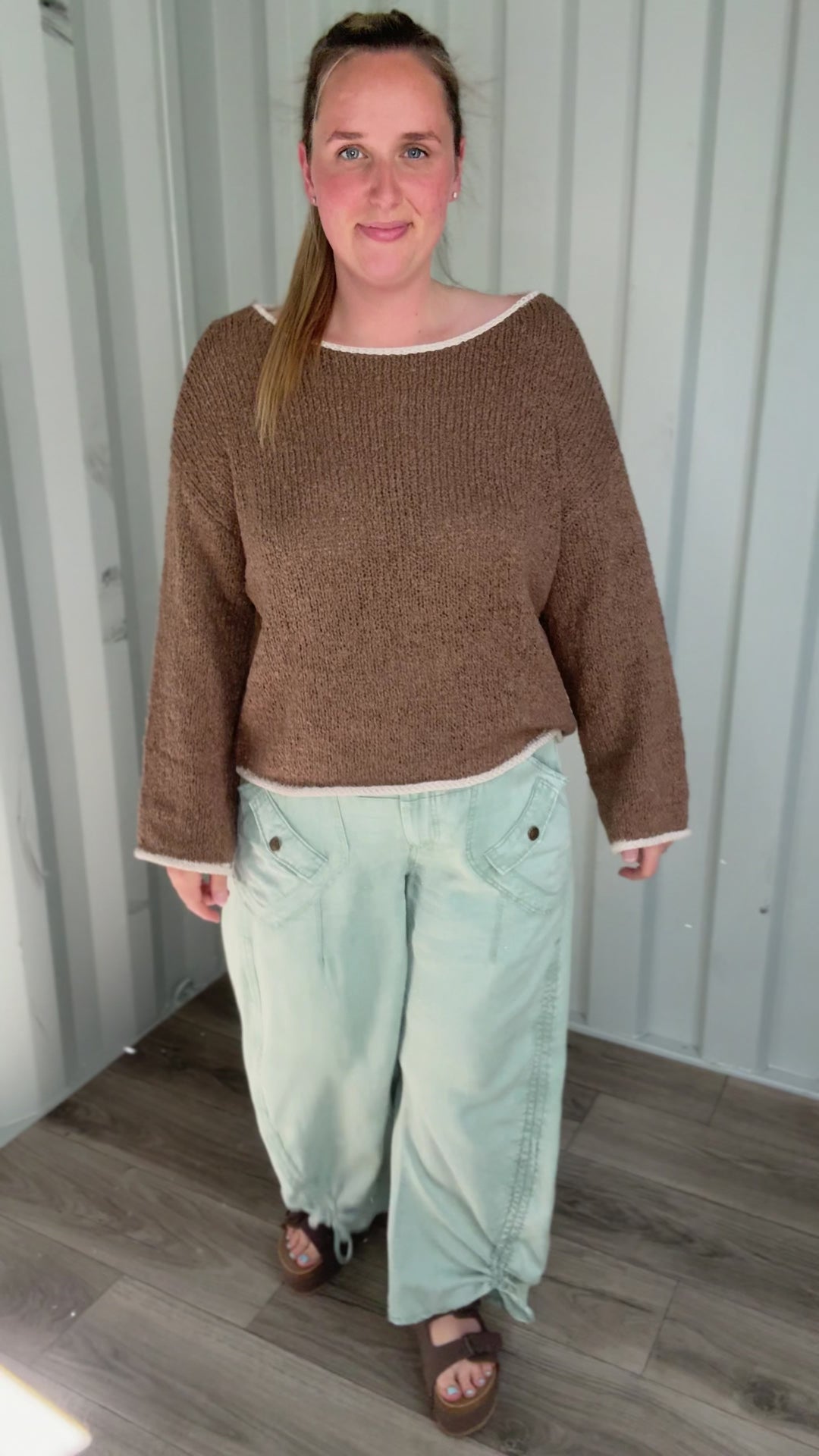 Harvest Colorblock Trim Sweater- MOCHA