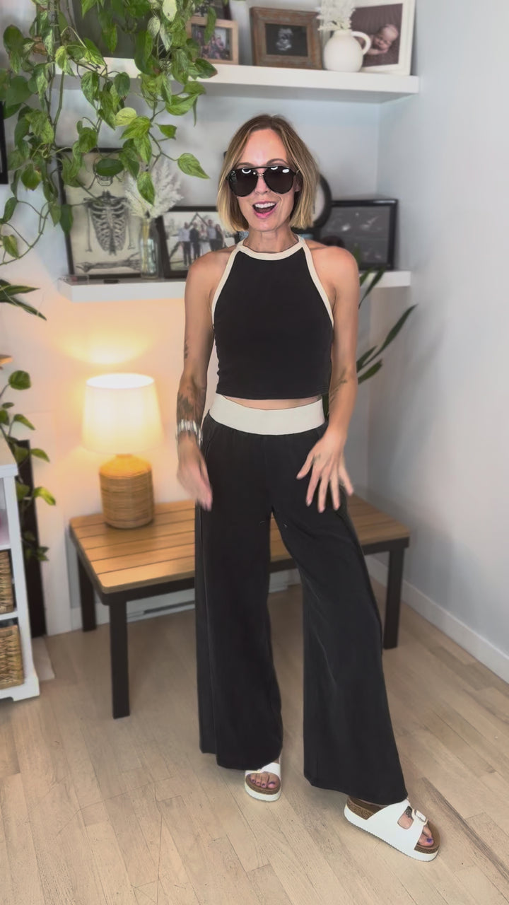 Clementine Ribbed Racerback Tank & Pant Set- ASH BLACK