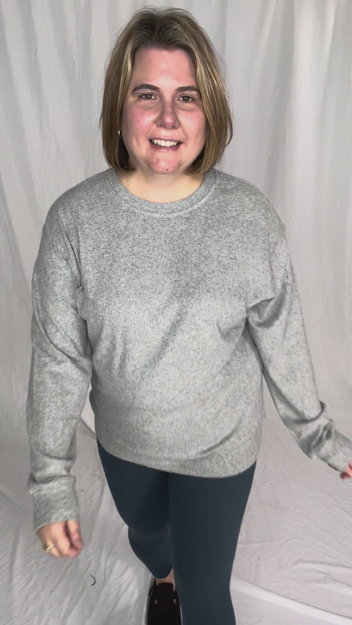 MICHELLE MAE Corrine Ribbed Pullover Long Sleeve- LIGHT GREY