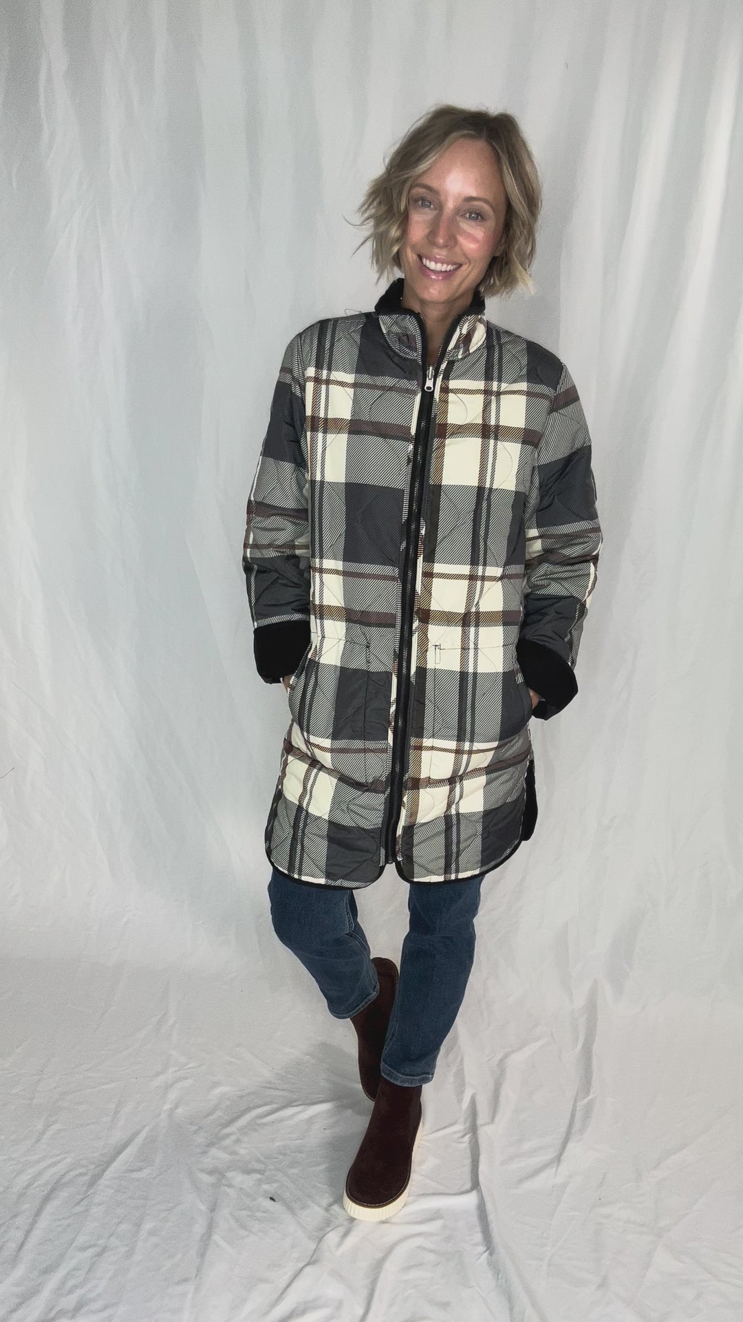 THREAD & SUPPLY Nixie Quilted Reversible Jacket- BLACK/PLAID