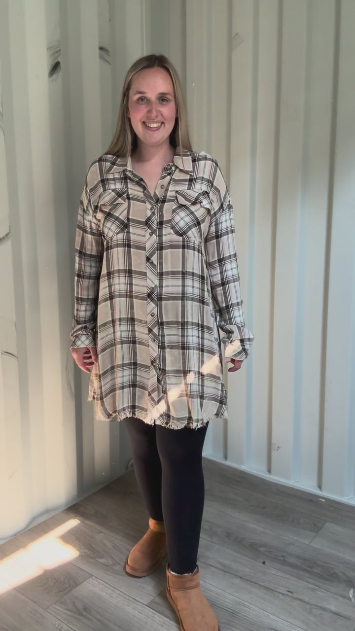 Spruce Bleached Plaid Duster- OATMEAL