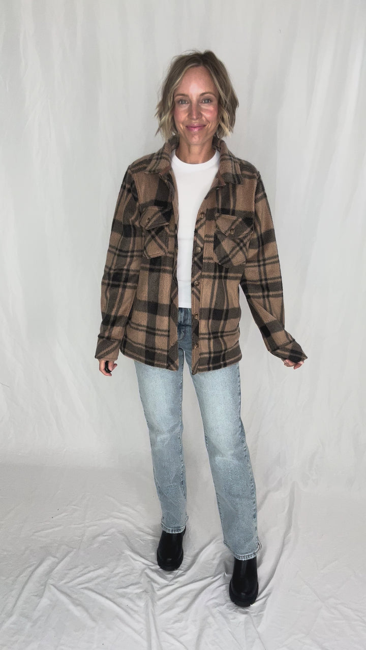 THREAD & SUPPLY Santa Fe Fleece Jacket- PECAN BLACK PLAID