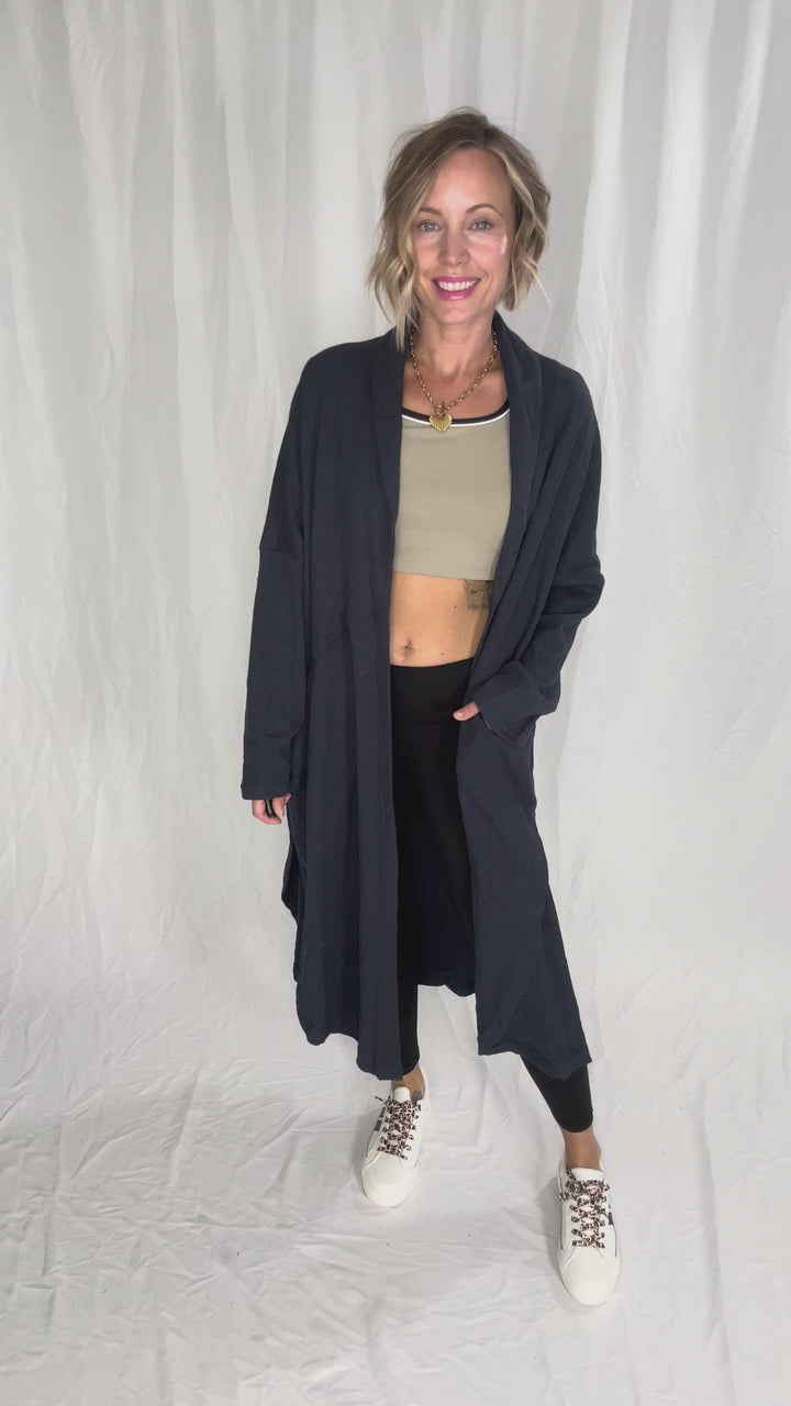 Ginny Thermal Knit Oversized Cardigan- DARK NAVY