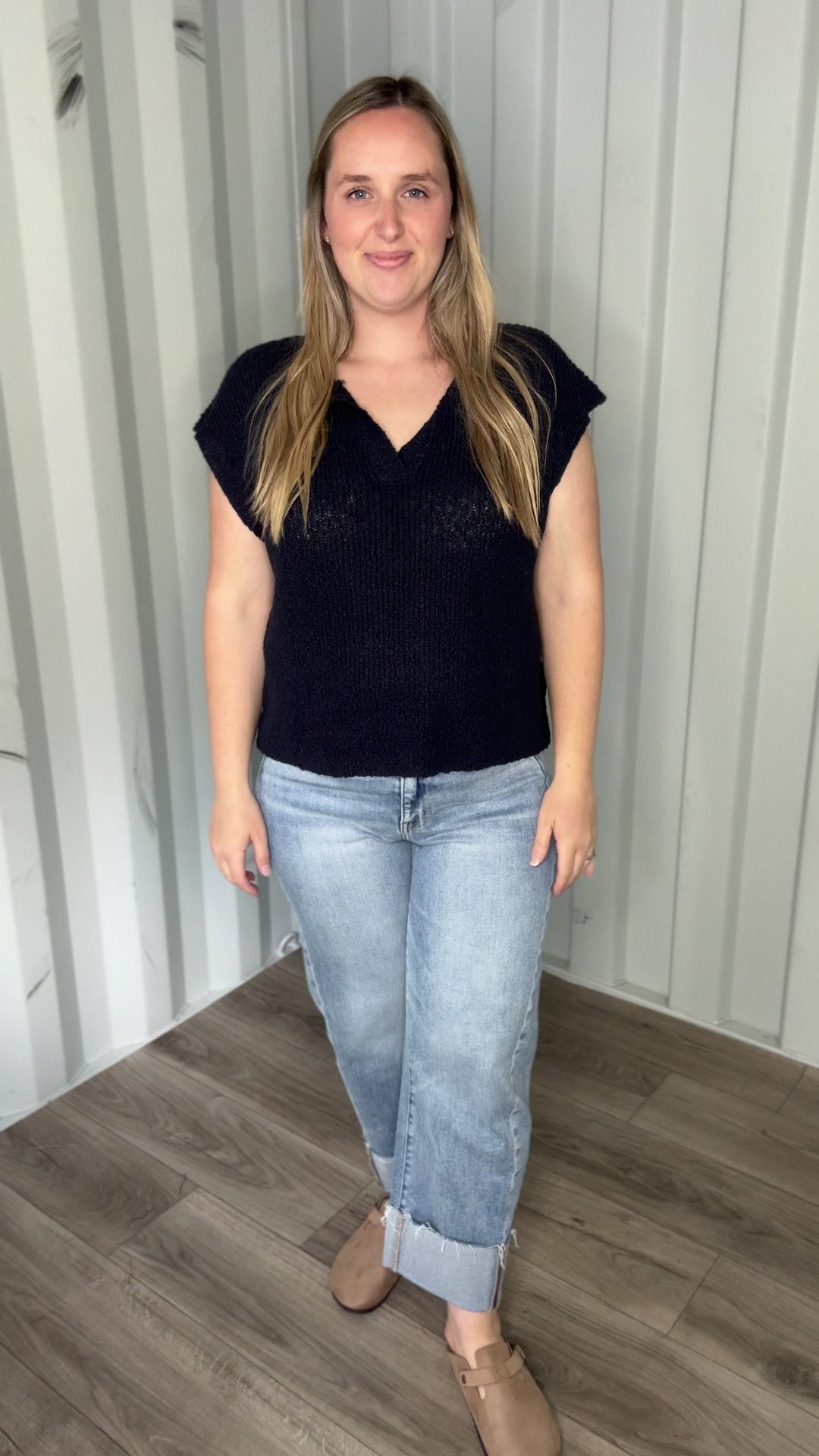Fable Cotton Slub Sweater Top- MIDNIGHT