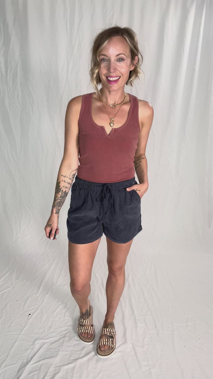 Anna Tencel Shorts With Drawstring- INDIGO-FINAL SALE