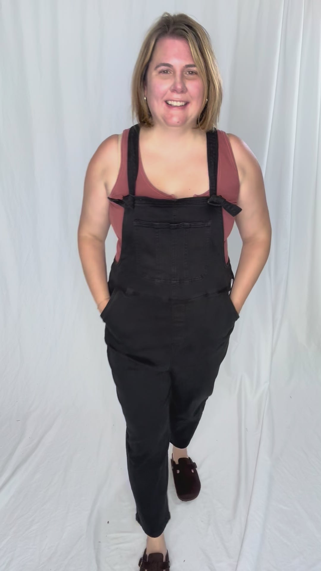 Katerina Washed Knot Strap Relaxed Fit Overalls- BLACK