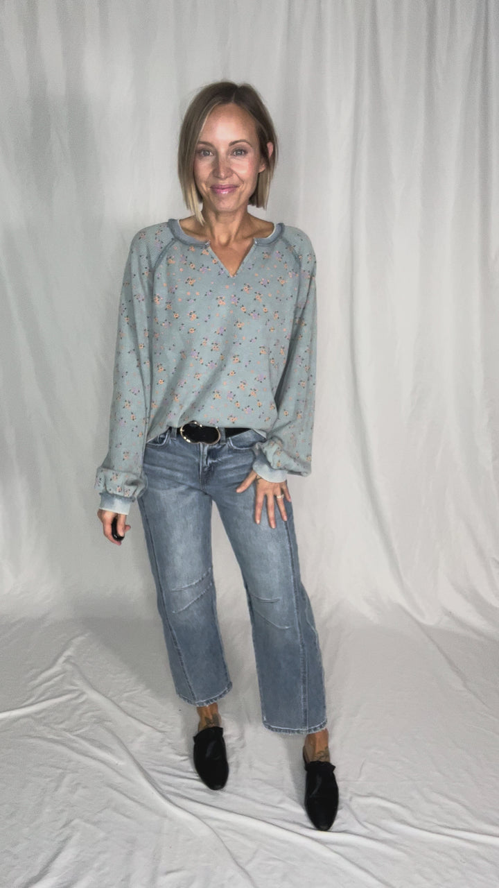 Tess Thermal Knit Long Sleeve- WASHED DENIM