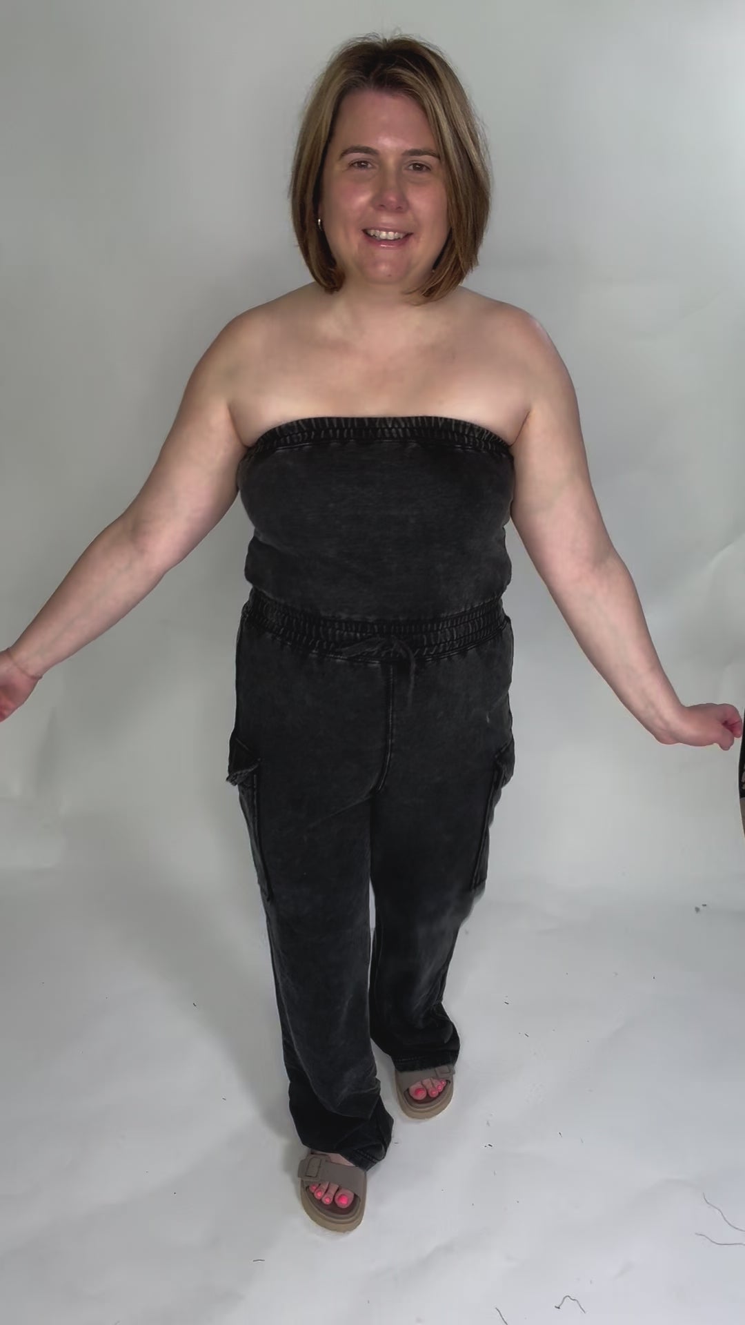 Shirley Washed Tube Top Jumpsuit- BLACK-FINAL SALE