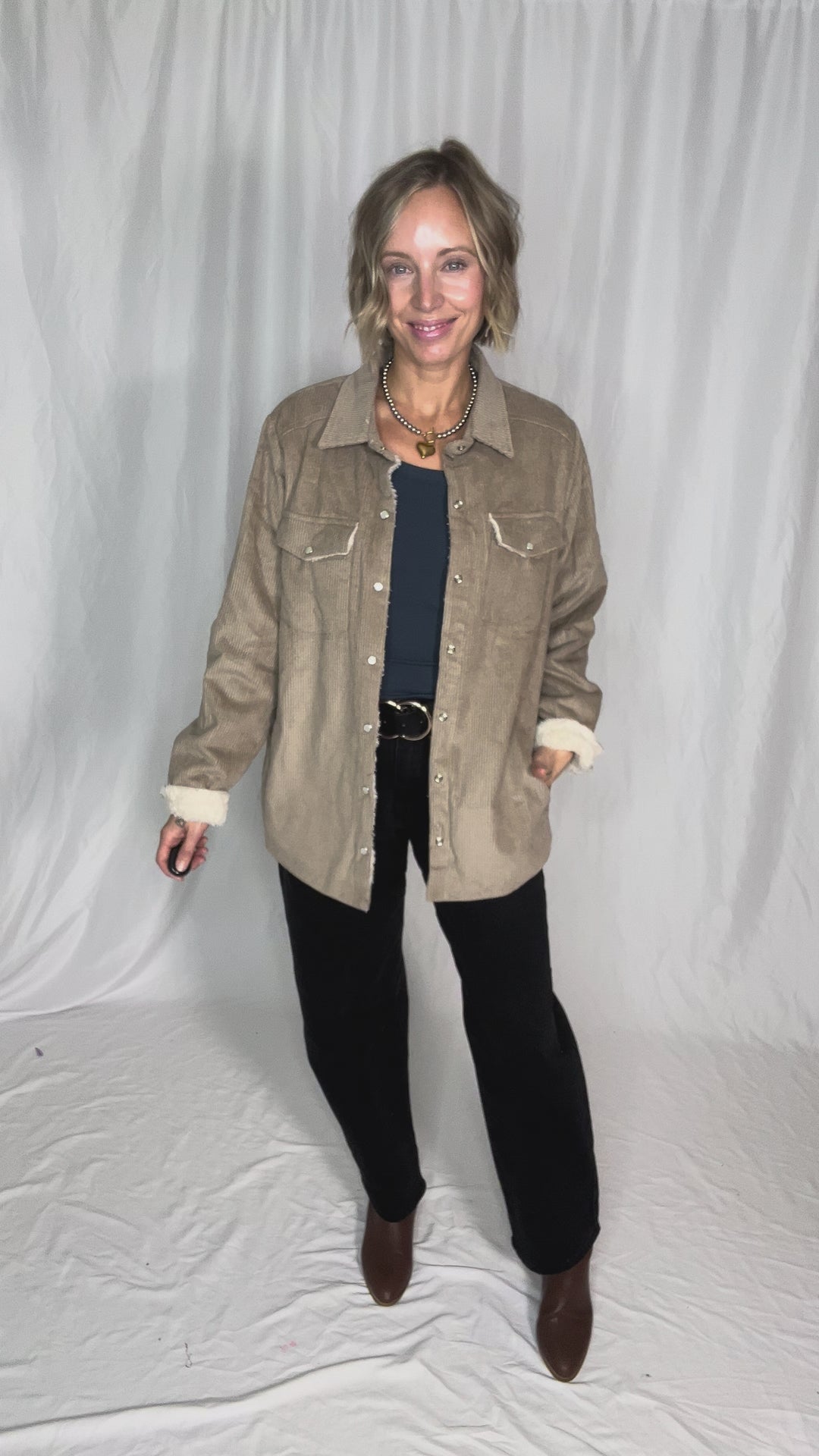 Ridge Corduroy Sherpa Lined Jacket- STONE