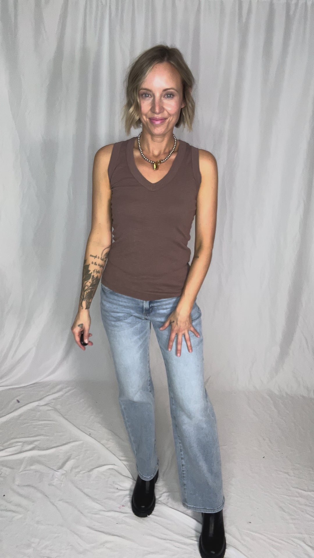 Cooper Cotton V-Neck Tank- MILK CHOCOLATE