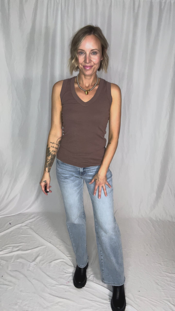 Cooper Cotton V-Neck Tank- MILK CHOCOLATE