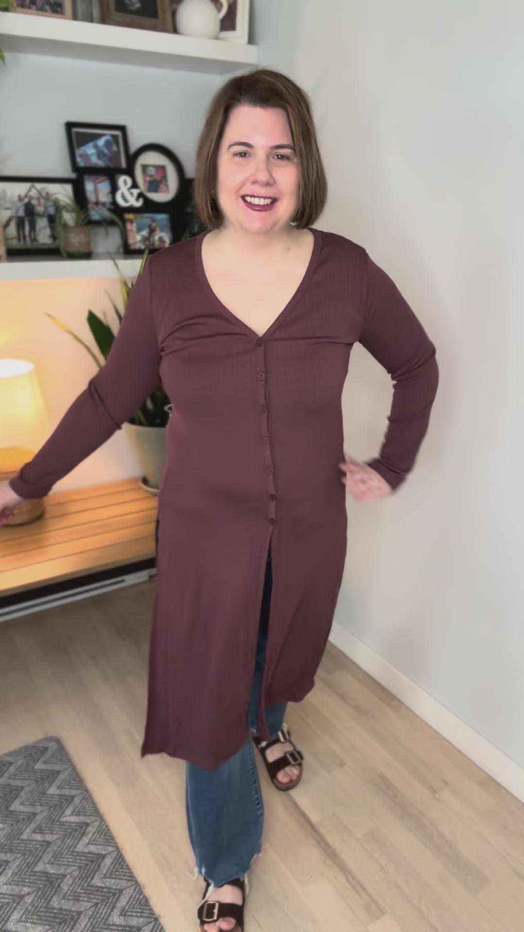 Tina Ribbed Button Cardigan- MAUVE