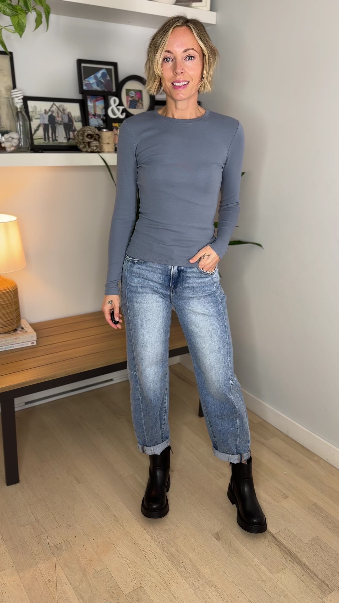 Only Riley Organic Cotton Long Sleeve Top- FLINT STONE