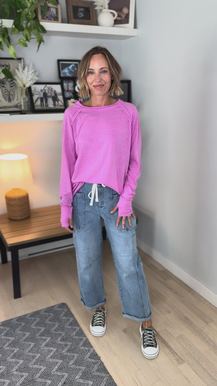 Rayna Cotton Raglan Sleeve Thumbhole Top- HEATHER MAUVE