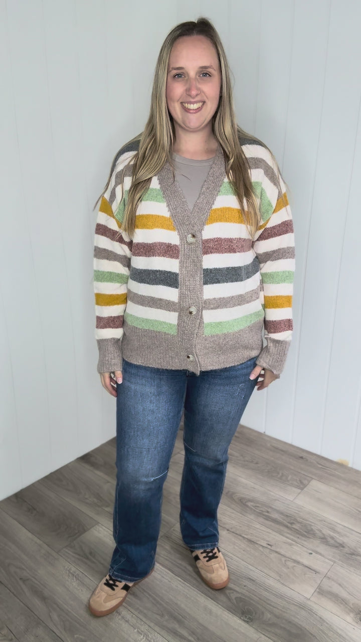 Winter Haven Button Down Cardigan- MULTI STRIPE